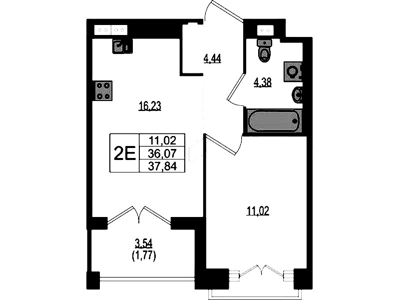 1-комнатная квартира 37.84 м², 2/4 эт., ЖК «Ranta Residence»